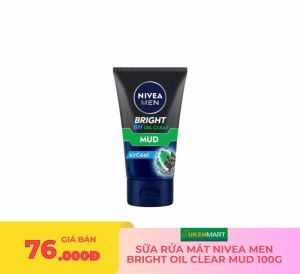 sữa rửa mặt nivea men bright oil clear mud 100g